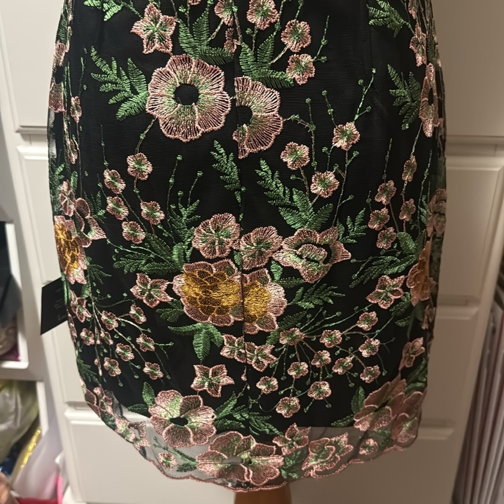 Lulu's Floral Embroidered Black Dress, fully lined, new, small - Picture 8 of 14